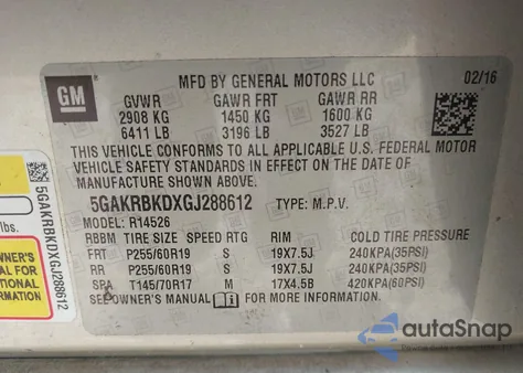 2016 Buick Enclave Leather z USA, uszkodzony, nr VIN 5GAKRBKDXGJ288612